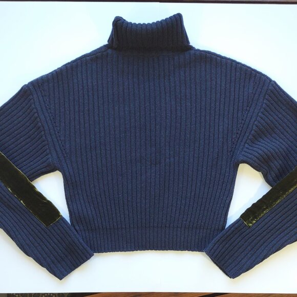 MO&Co. Edition Wool Ribbed Chunky High Neck Crop Sweater Velvet Boho Edgy Medium - Picture 3 of 9